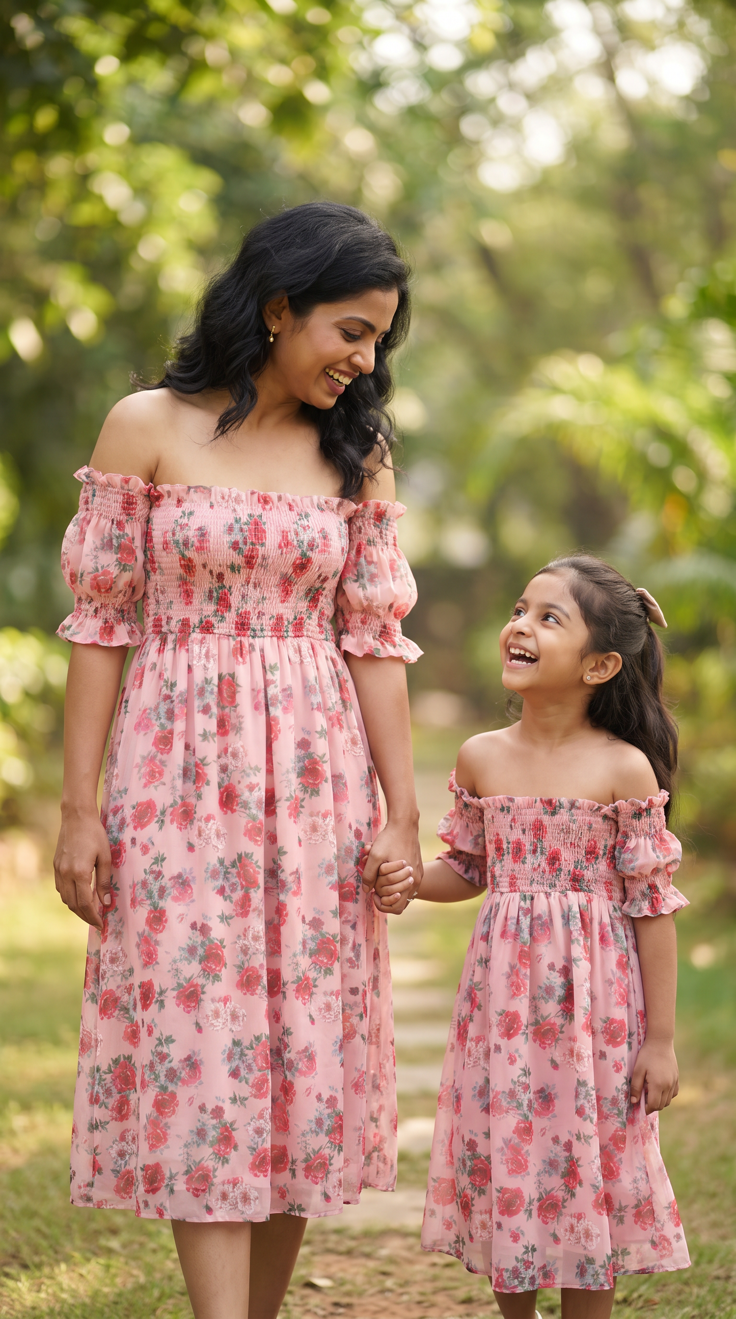 Mom and Daughter Floral Off Shoulder Summer Midi Dress
