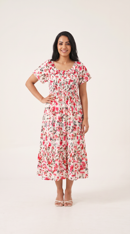 Mom and Daughter Pink Floral Off-Shoulder Midi Dress Set