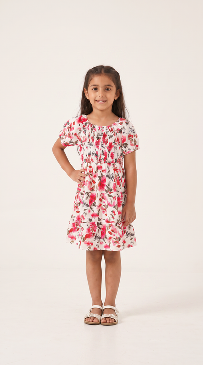 Mom and Daughter Pink Floral Off-Shoulder Midi Dress Set