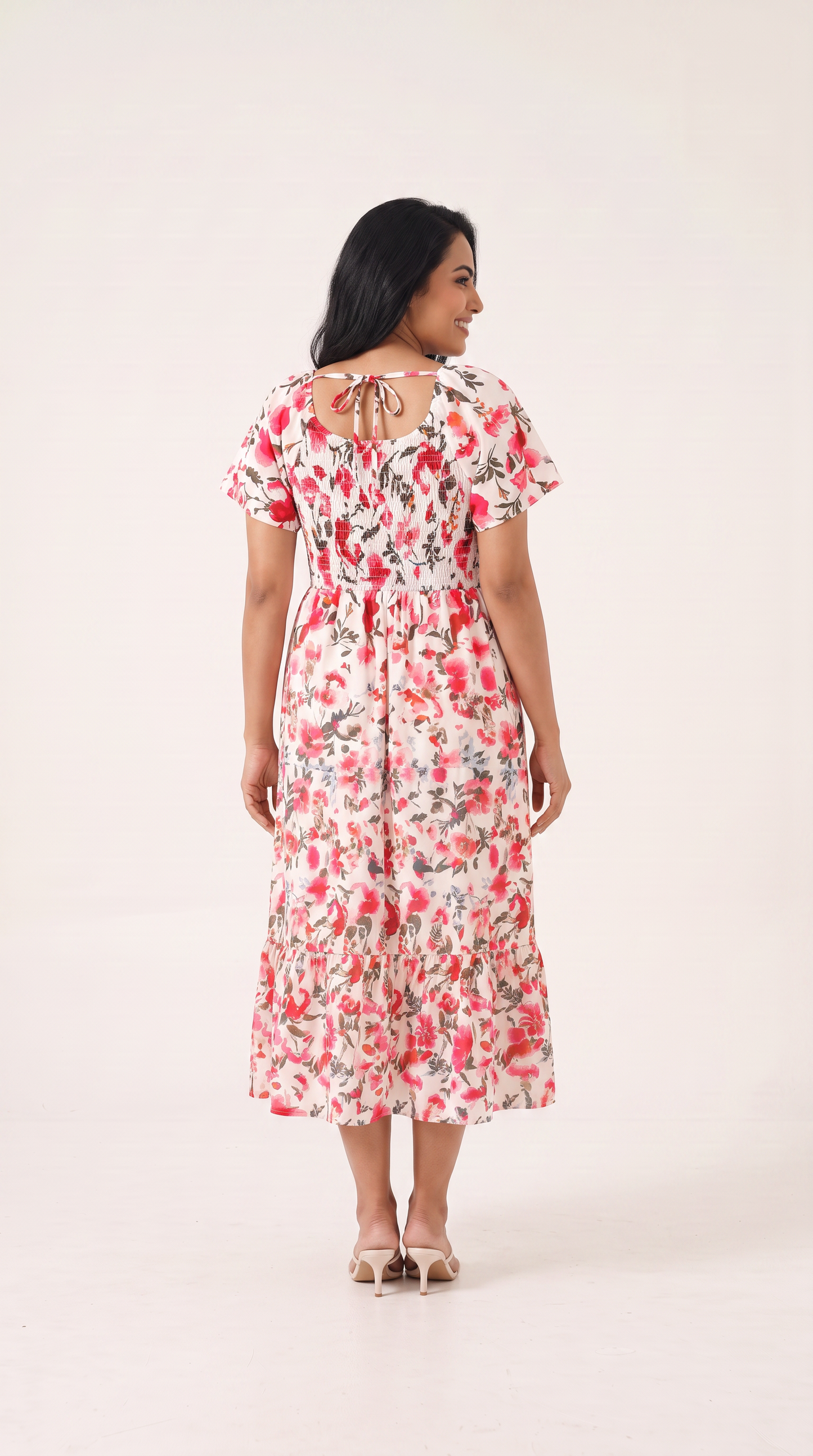 Mom and Daughter Pink Floral Off-Shoulder Midi Dress Set