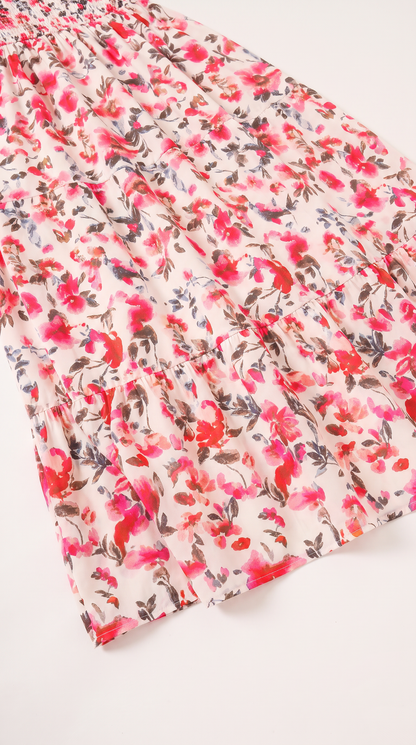 Mom and Daughter Pink Floral Off-Shoulder Midi Dress Set