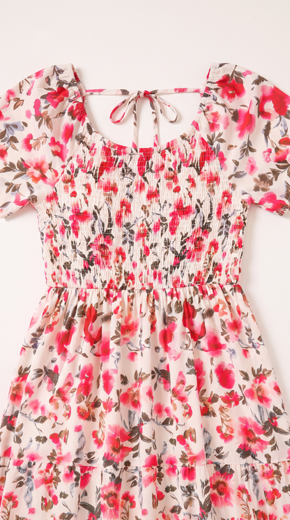 Mom and Daughter Pink Floral Off-Shoulder Midi Dress Set