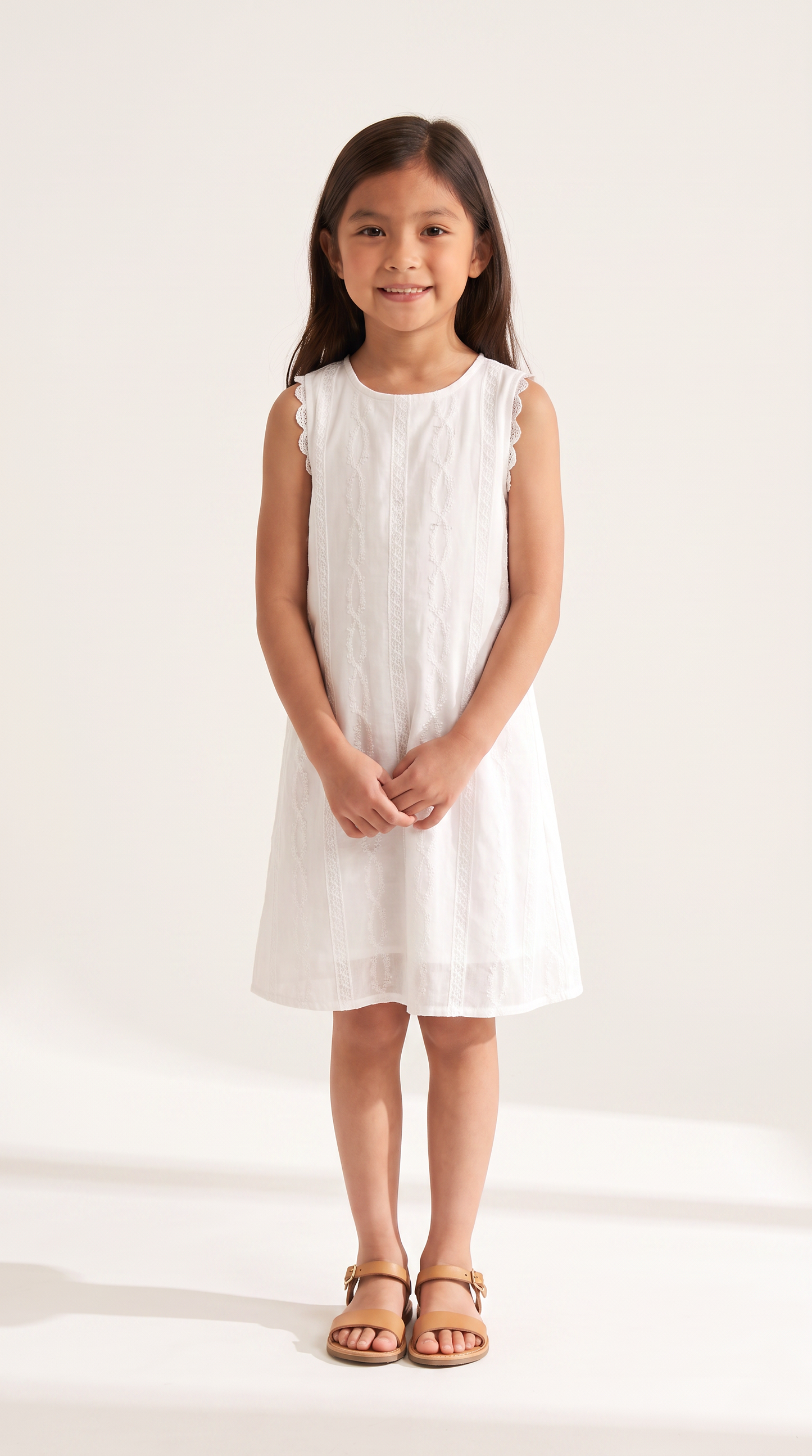 Mom and Daughter White Sleeveless Embroidered Summer Dress Set