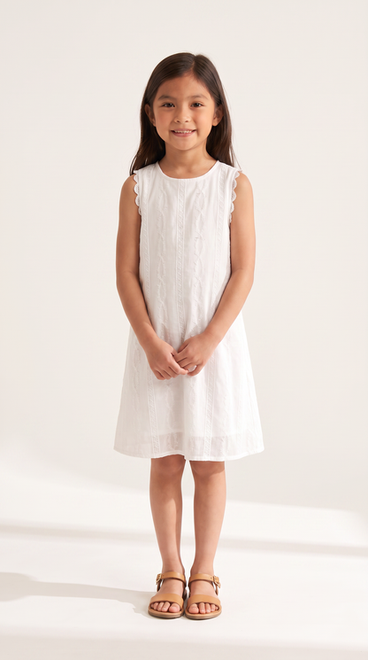 Mom and Daughter White Sleeveless Embroidered Summer Dress Set