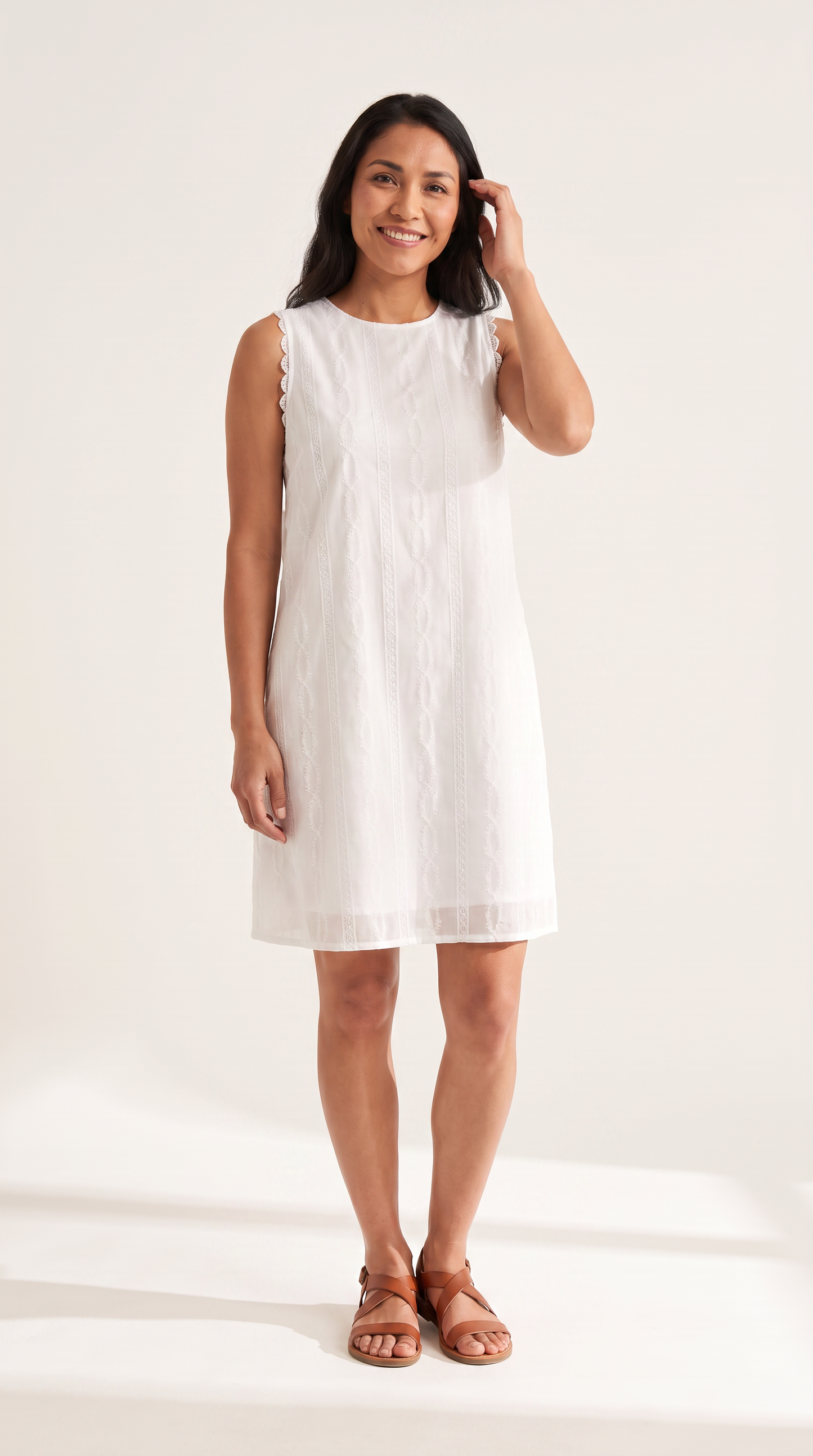 Mom and Daughter White Sleeveless Embroidered Summer Dress Set
