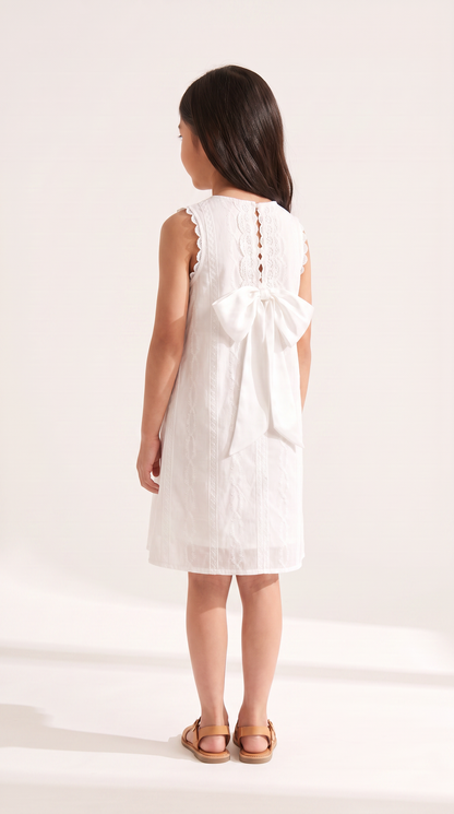 Mom and Daughter White Sleeveless Embroidered Summer Dress Set