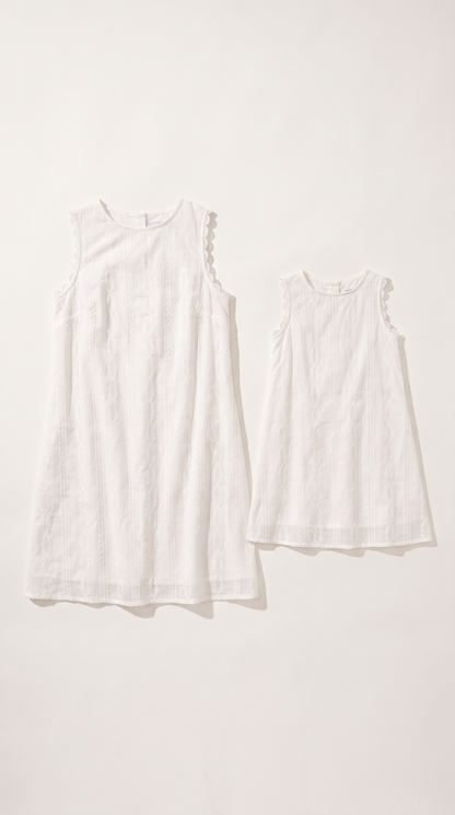 Mom and Daughter White Sleeveless Embroidered Summer Dress Set