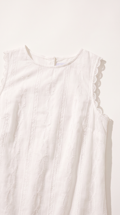Mom and Daughter White Sleeveless Embroidered Summer Dress Set