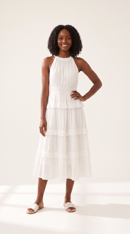 Mom and Daughter White Tiered Halter Dress Set