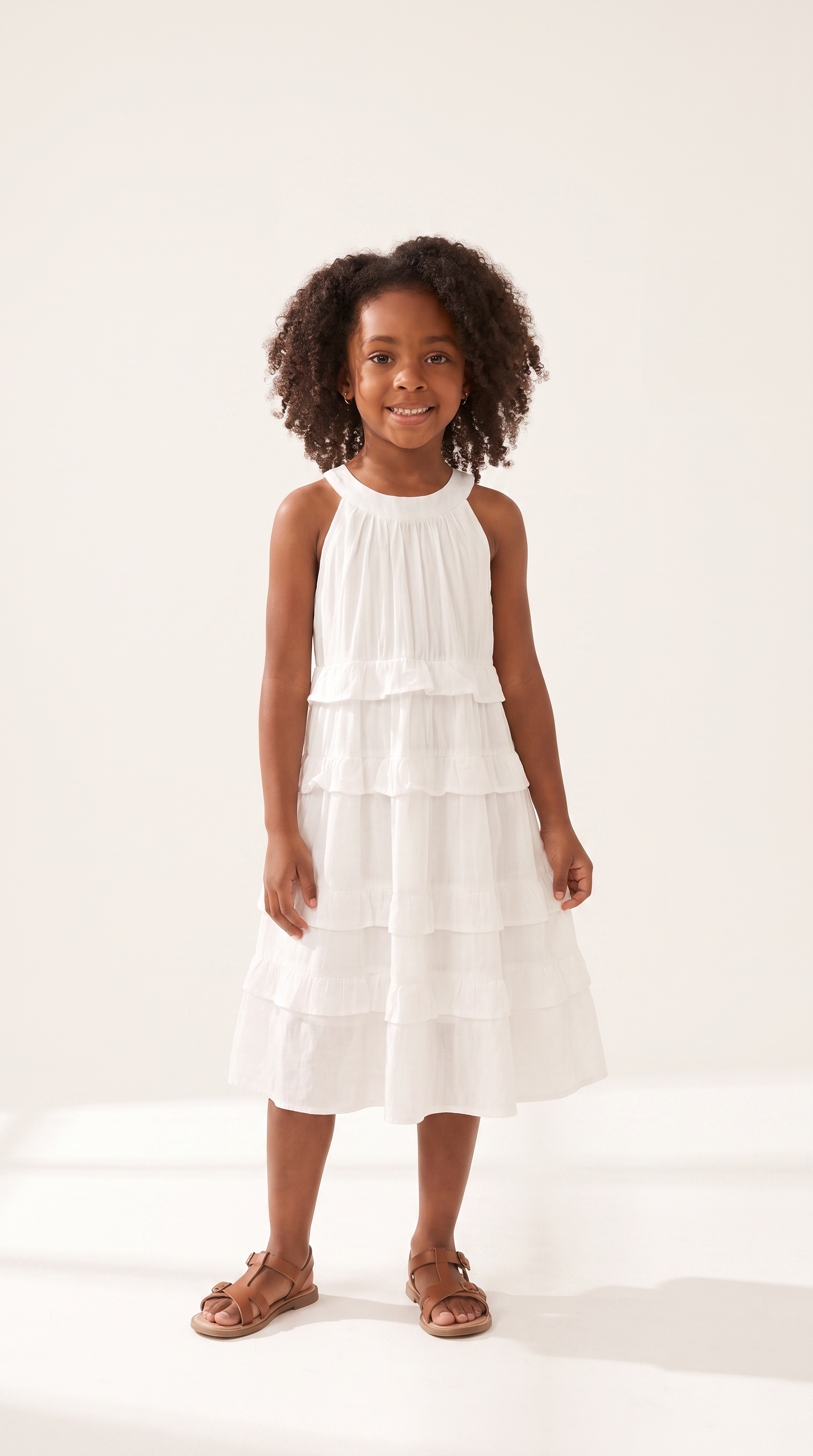 Mom and Daughter White Tiered Halter Dress Set