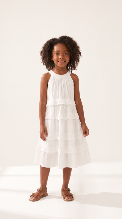Mom and Daughter White Tiered Halter Dress Set