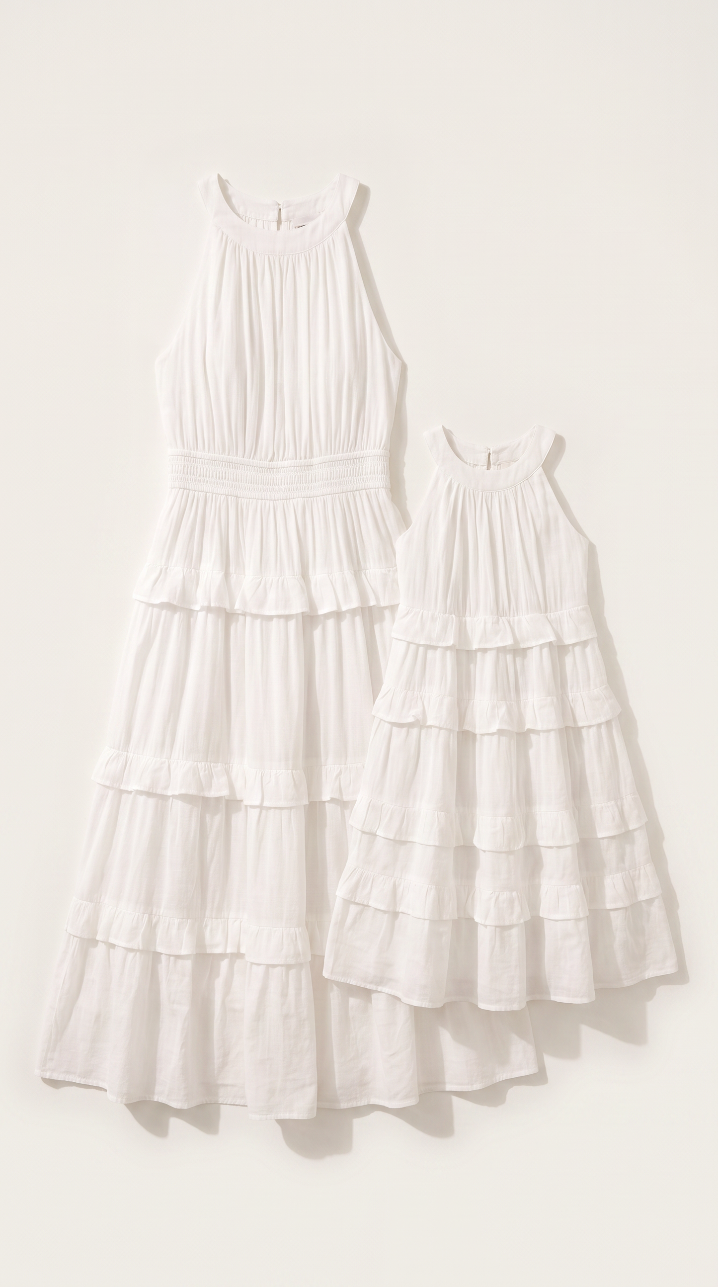 Mom and Daughter White Tiered Halter Dress Set