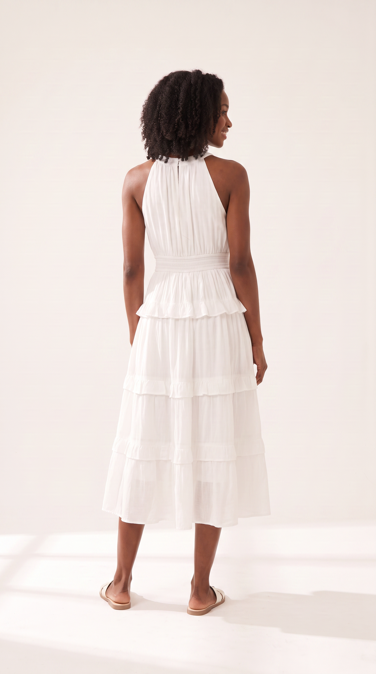 Mom and Daughter White Tiered Halter Dress Set