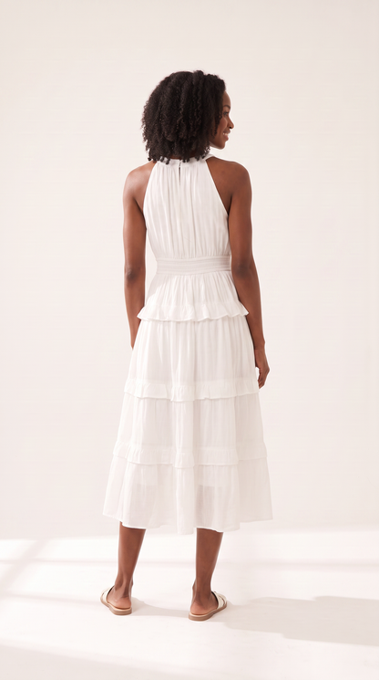 Mom and Daughter White Tiered Halter Dress Set