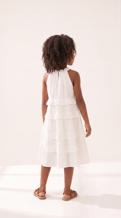 Mom and Daughter White Tiered Halter Dress Set