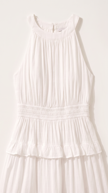 Mom and Daughter White Tiered Halter Dress Set