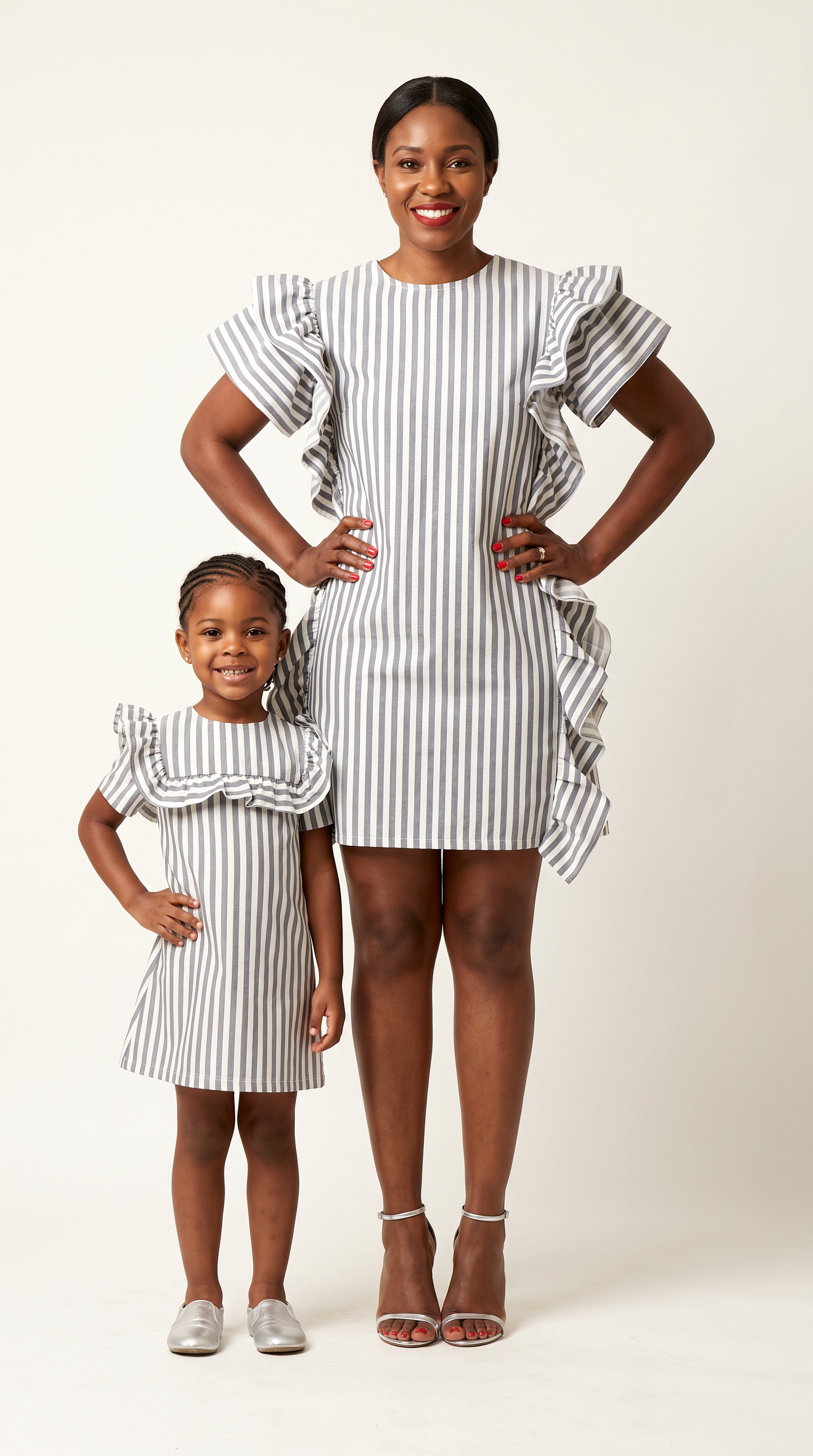 Mom and Daughter Striped Ruffle Sleeve Dress Set