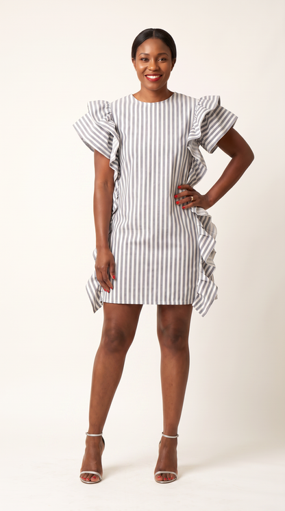 Mom and Daughter Striped Ruffle Sleeve Dress Set