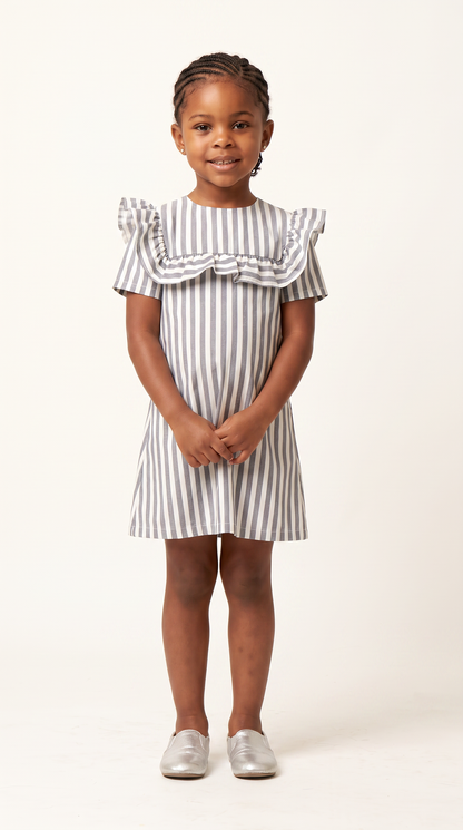 Mom and Daughter Striped Ruffle Sleeve Dress Set