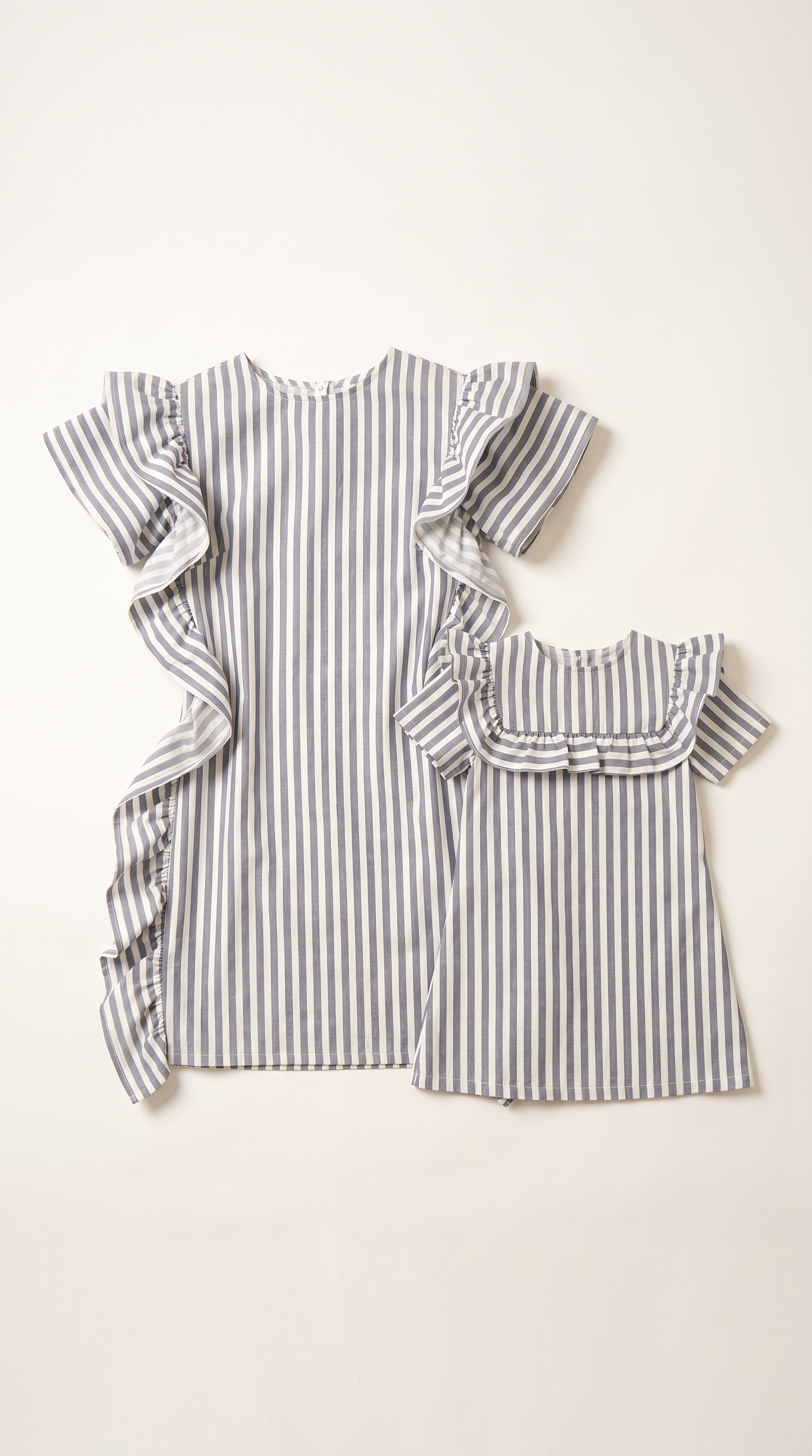 Mom and Daughter Striped Ruffle Sleeve Dress Set