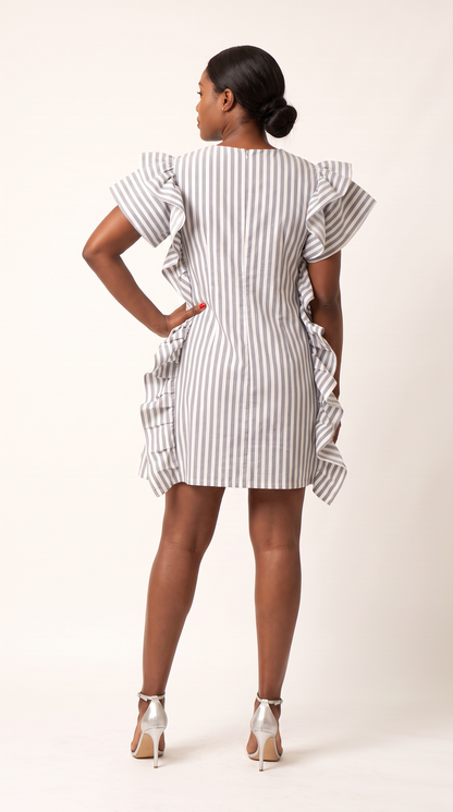 Mom and Daughter Striped Ruffle Sleeve Dress Set