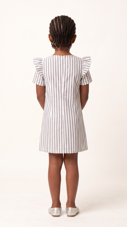 Mom and Daughter Striped Ruffle Sleeve Dress Set