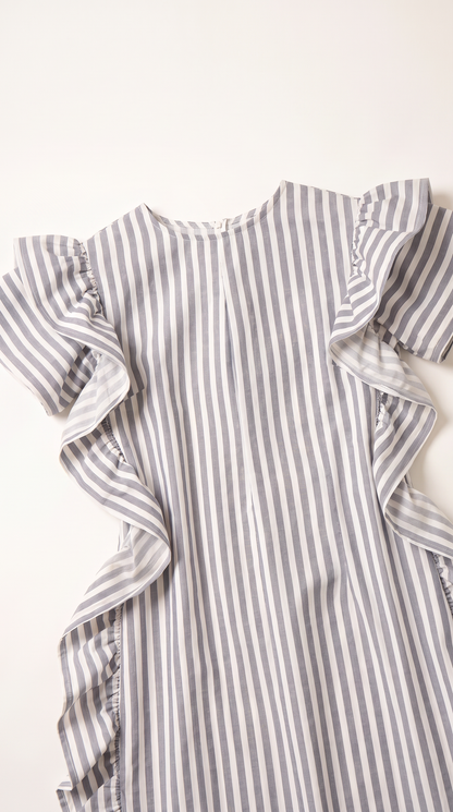 Mom and Daughter Striped Ruffle Sleeve Dress Set