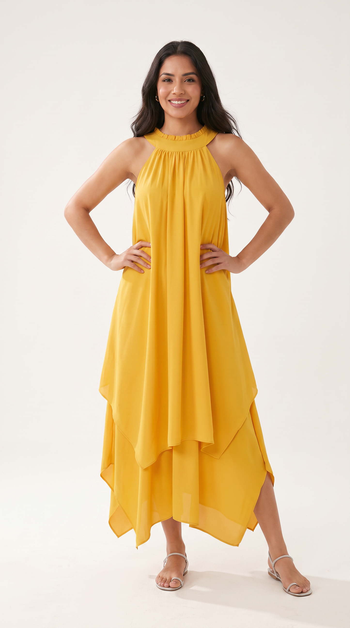 Mom and Daughter Yellow Chiffon Summer Dress Set