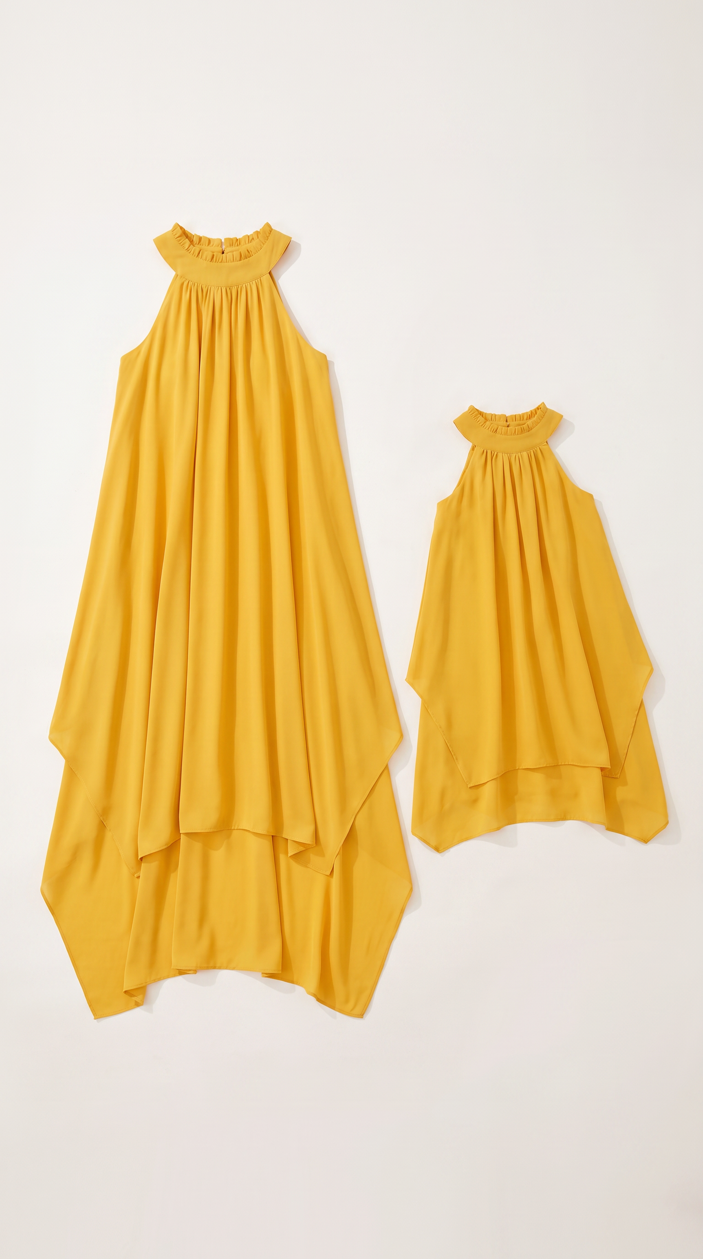 Mom and Daughter Yellow Chiffon Summer Dress Set