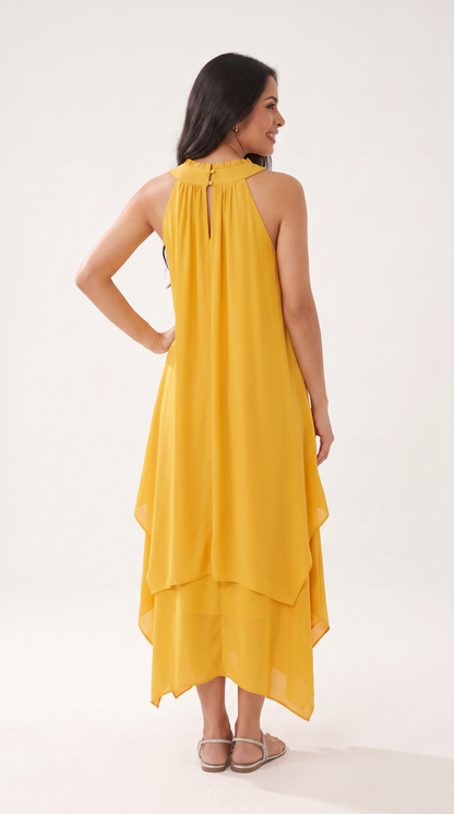 Mom and Daughter Yellow Chiffon Summer Dress Set