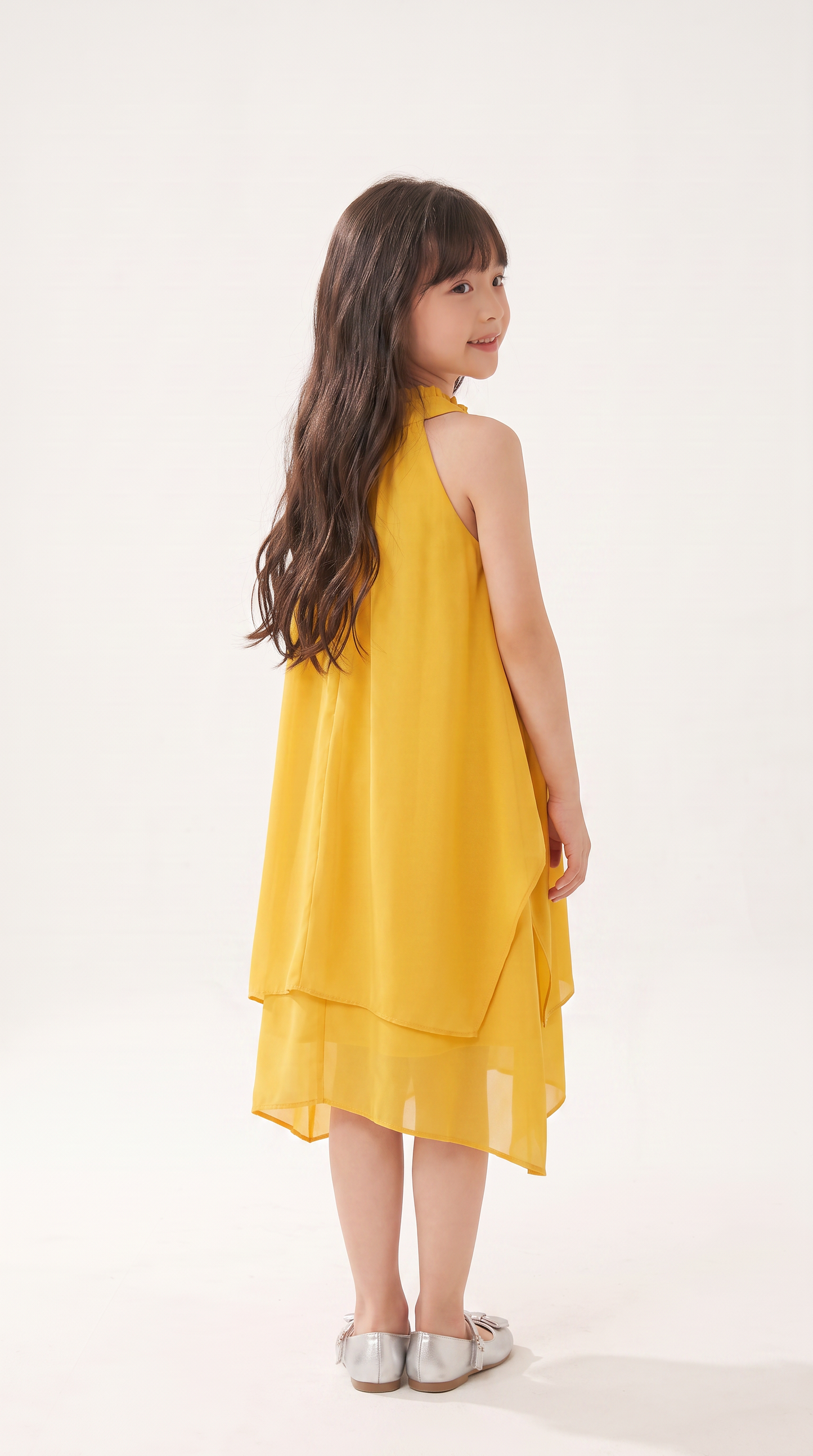 Mom and Daughter Yellow Chiffon Summer Dress Set