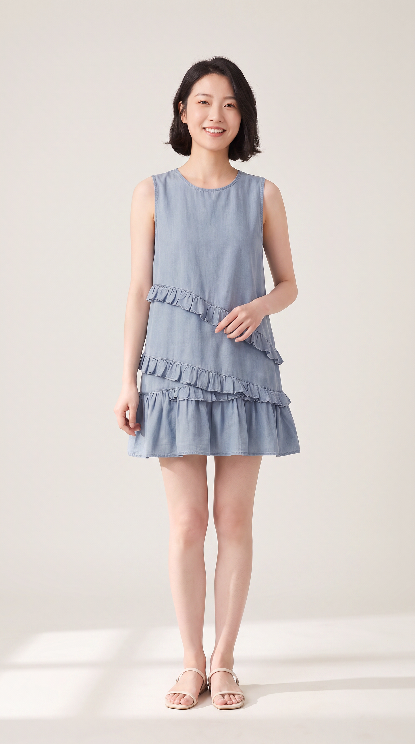 Mom and Daughter Blue Sleeveless Ruffle Dress Set