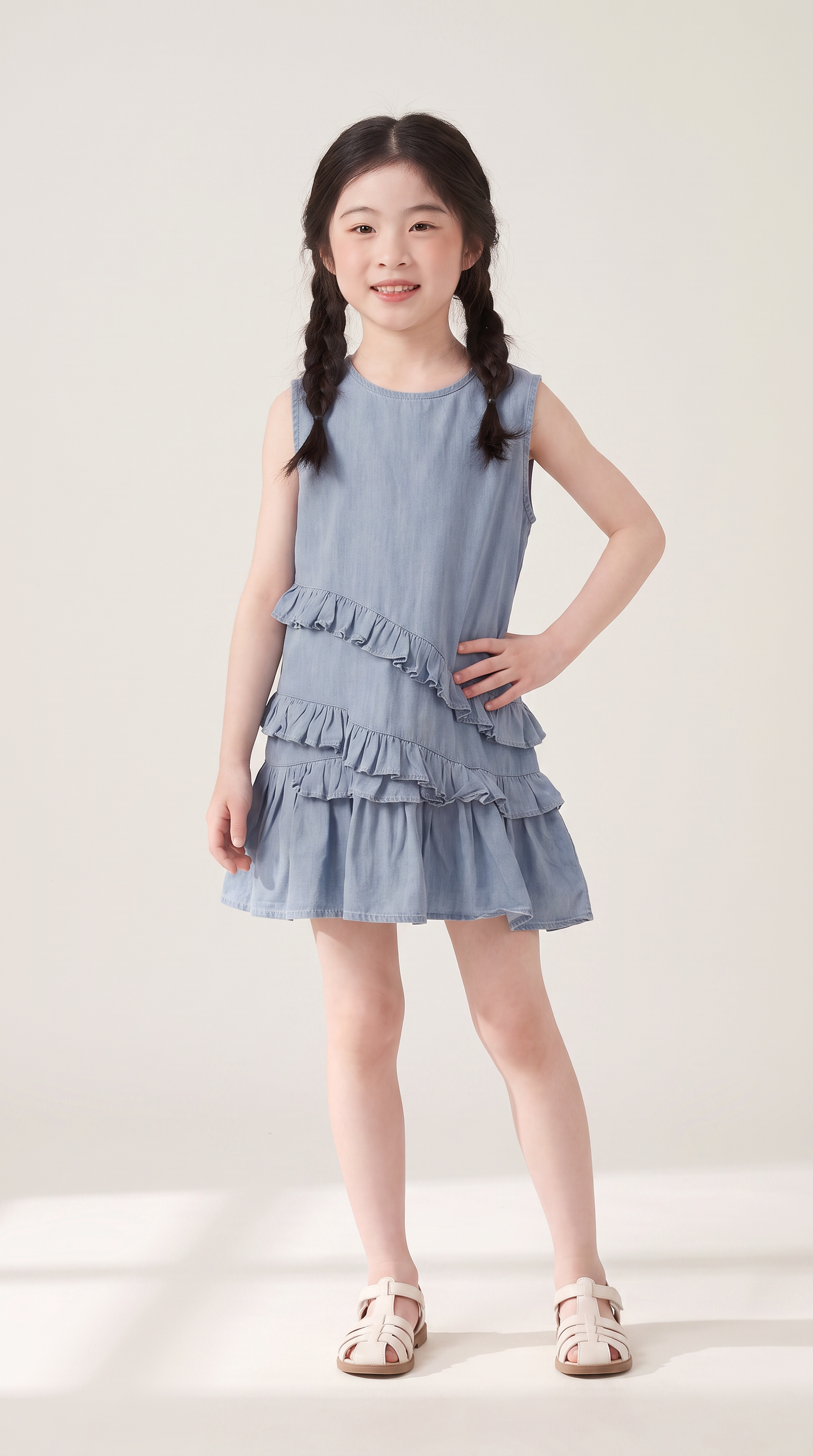 Mom and Daughter Blue Sleeveless Ruffle Dress Set