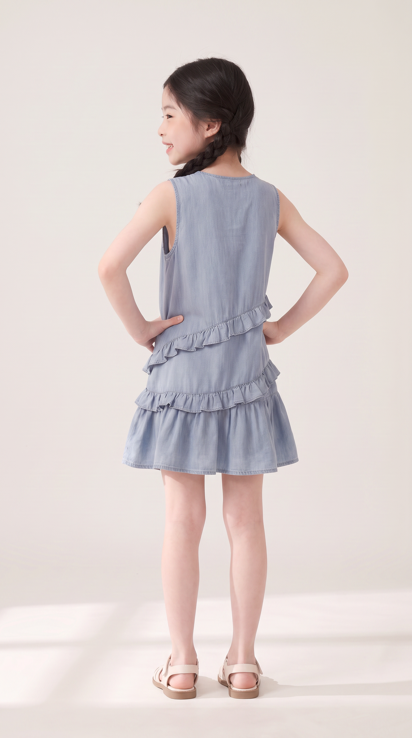 Mom and Daughter Blue Sleeveless Ruffle Dress Set