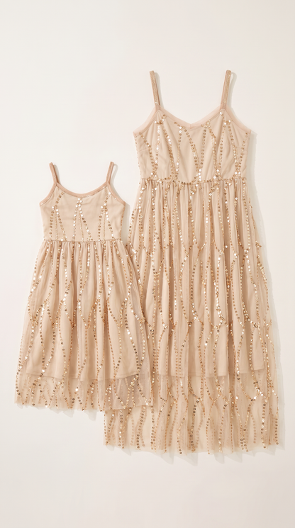 Mom and Daughter Sequin Tulle Summer Dress Set
