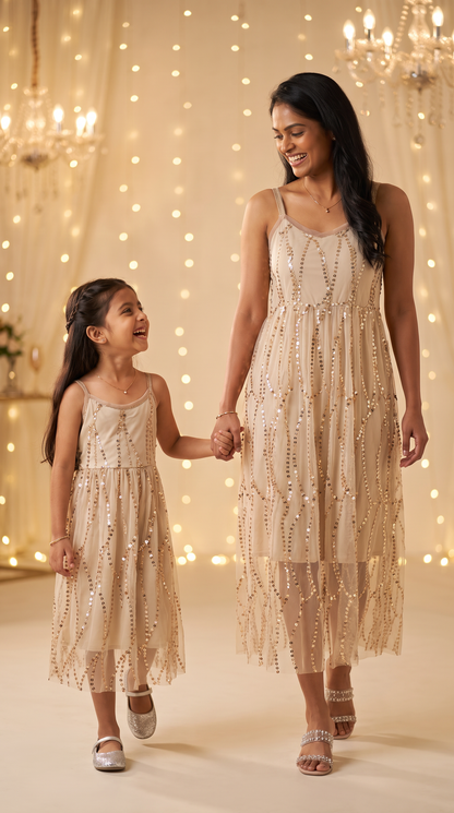 Mom and Daughter Sequin Tulle Summer Dress Set