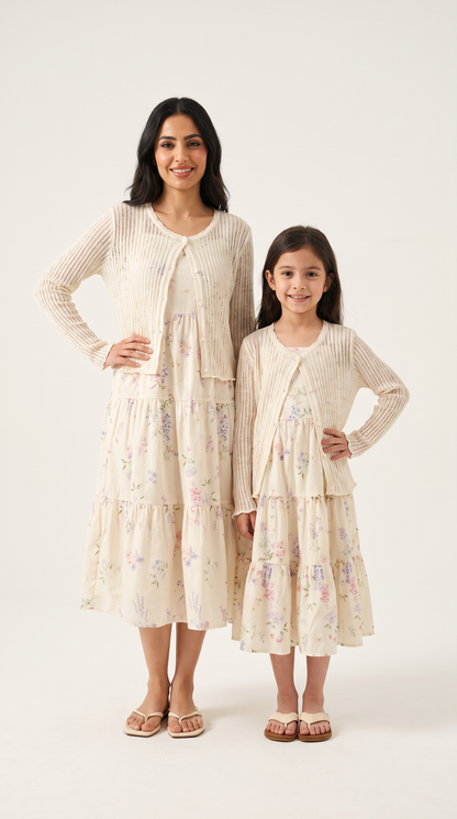 Mom and Daughter Floral Tiered Long Sleeve Dress Set