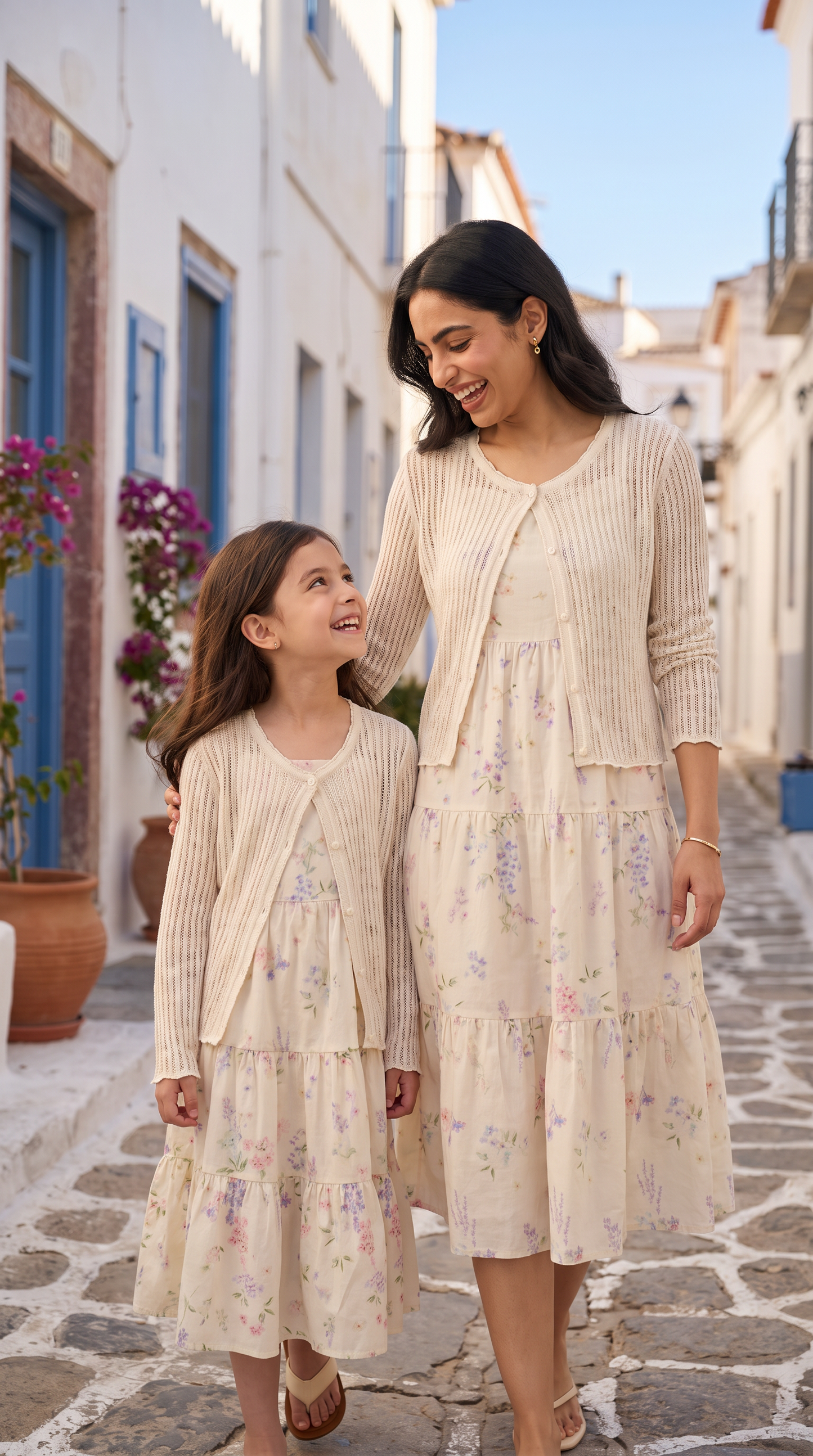 Mom and Daughter Floral Tiered Long Sleeve Dress Set
