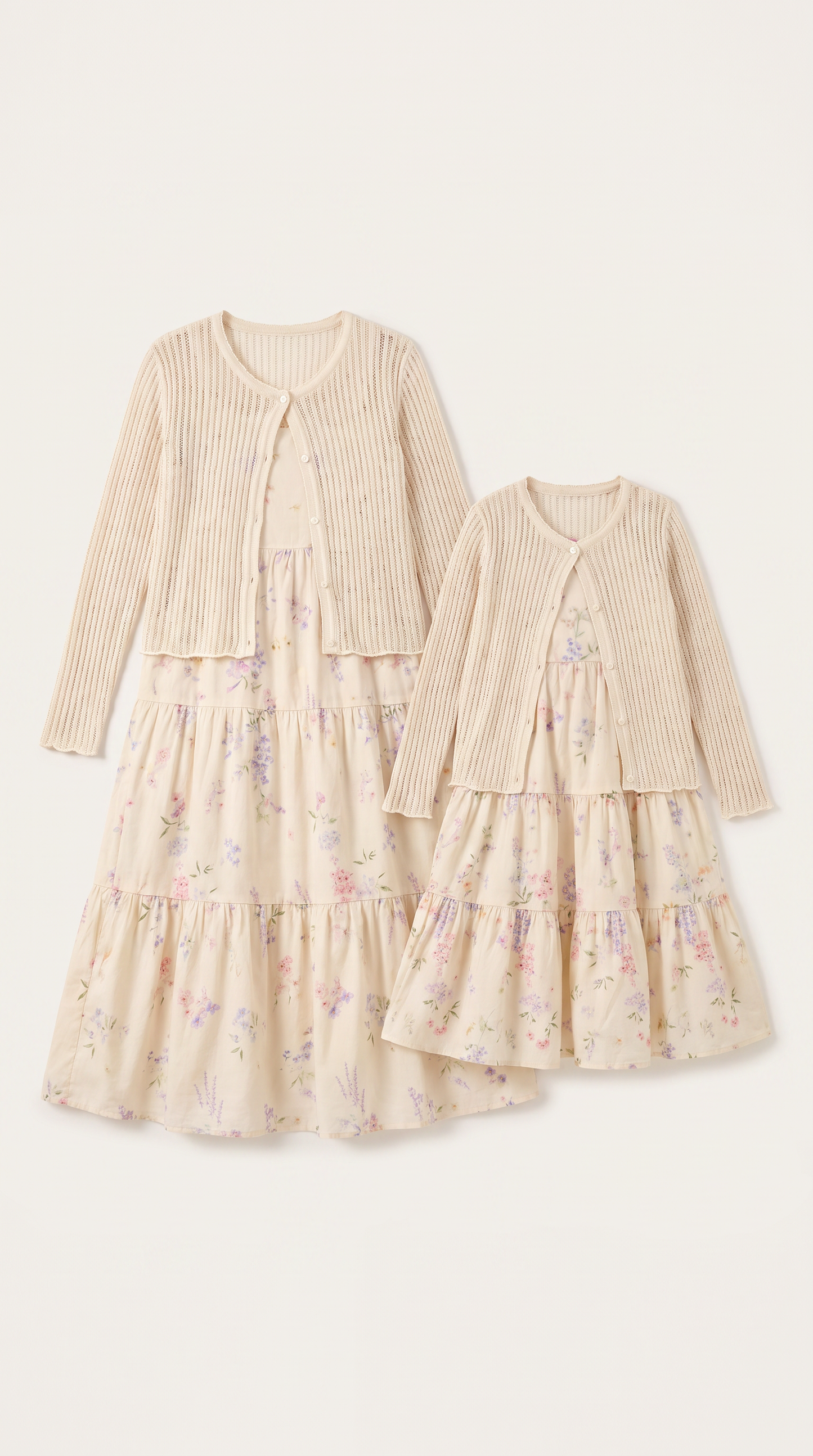 Mom and Daughter Floral Tiered Long Sleeve Dress Set