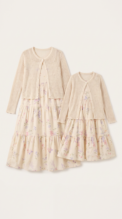 Mom and Daughter Floral Tiered Long Sleeve Dress Set