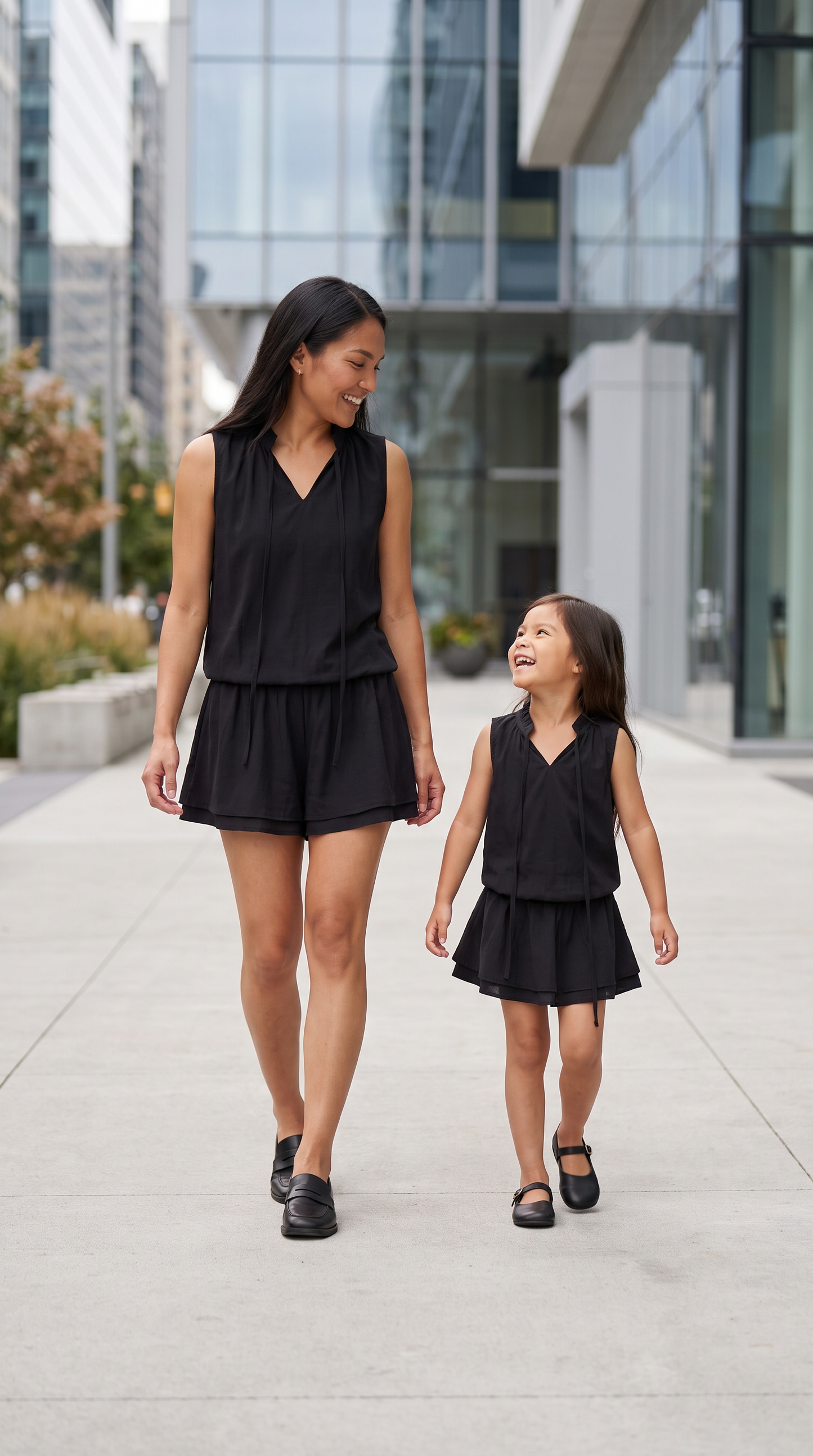 Mom and Daughter Sleeveless Black Summer Dress Set