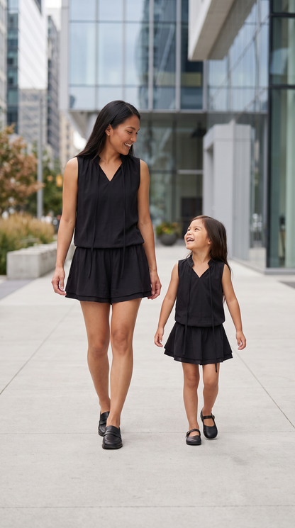 Mom and Daughter Sleeveless Black Summer Dress Set