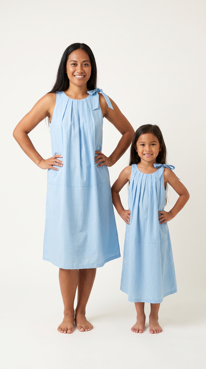 Mom and Daughter Blue Summer Sleeveless Dress Set