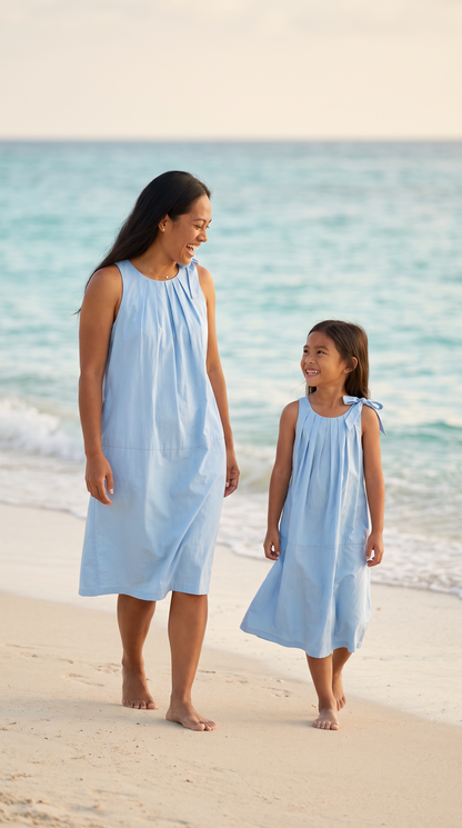 Mom and Daughter Blue Summer Sleeveless Dress Set