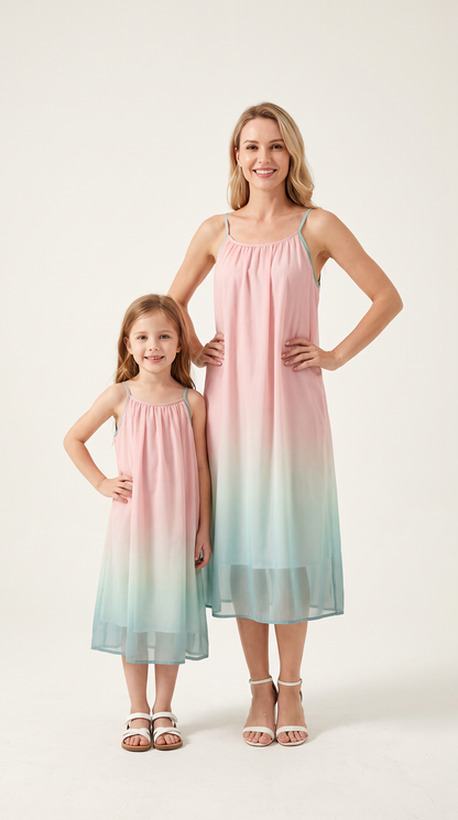 Mom and Daughter Ombre Beach Sleeveless Maxi Dress Set
