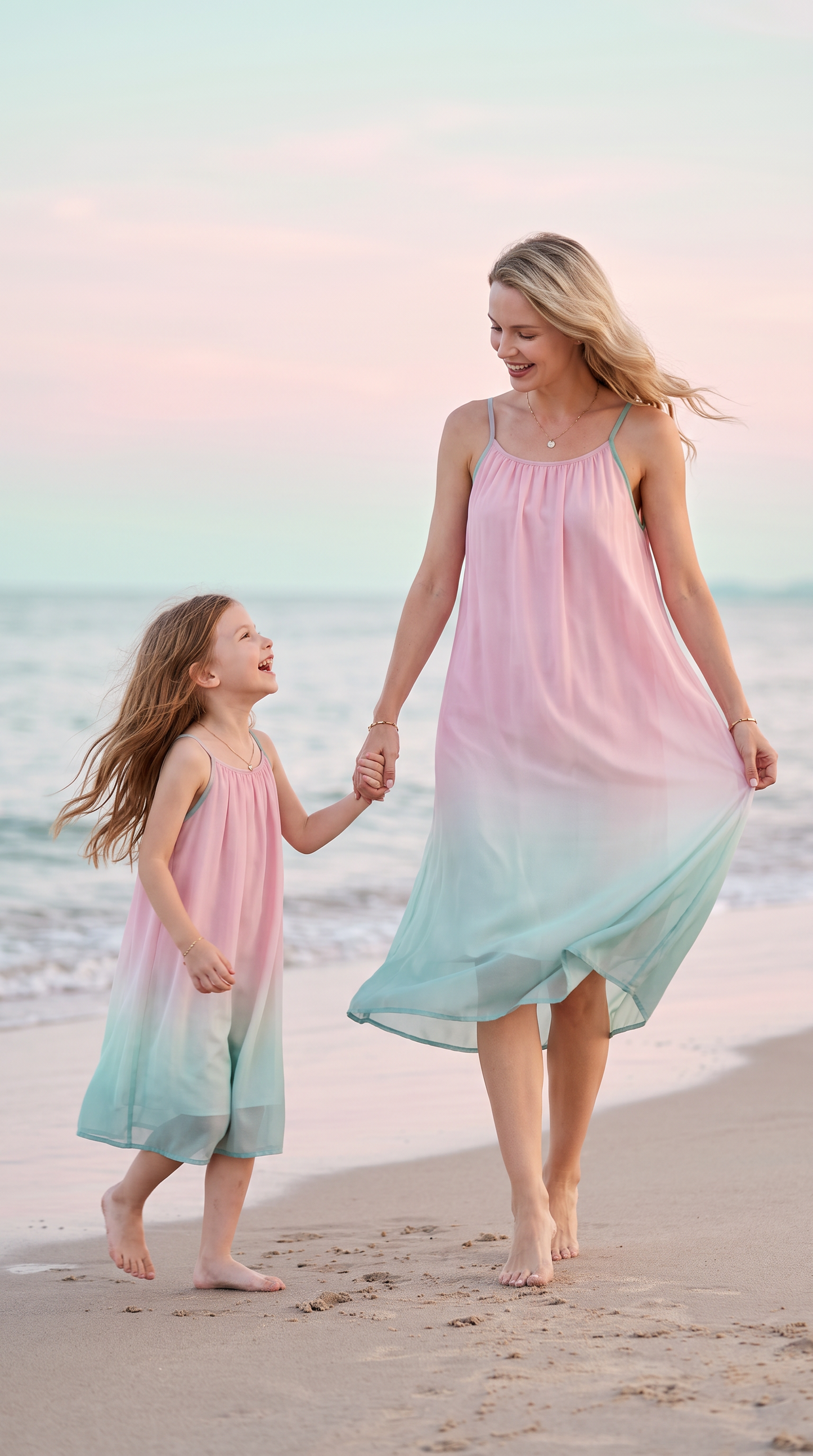 Mom and Daughter Ombre Beach Sleeveless Maxi Dress Set