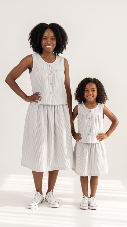 Mom and Daughter Stripe Pattern Sleeveless Dress Set