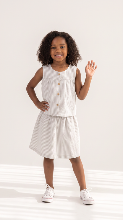 Mom and Daughter Stripe Pattern Sleeveless Dress Set