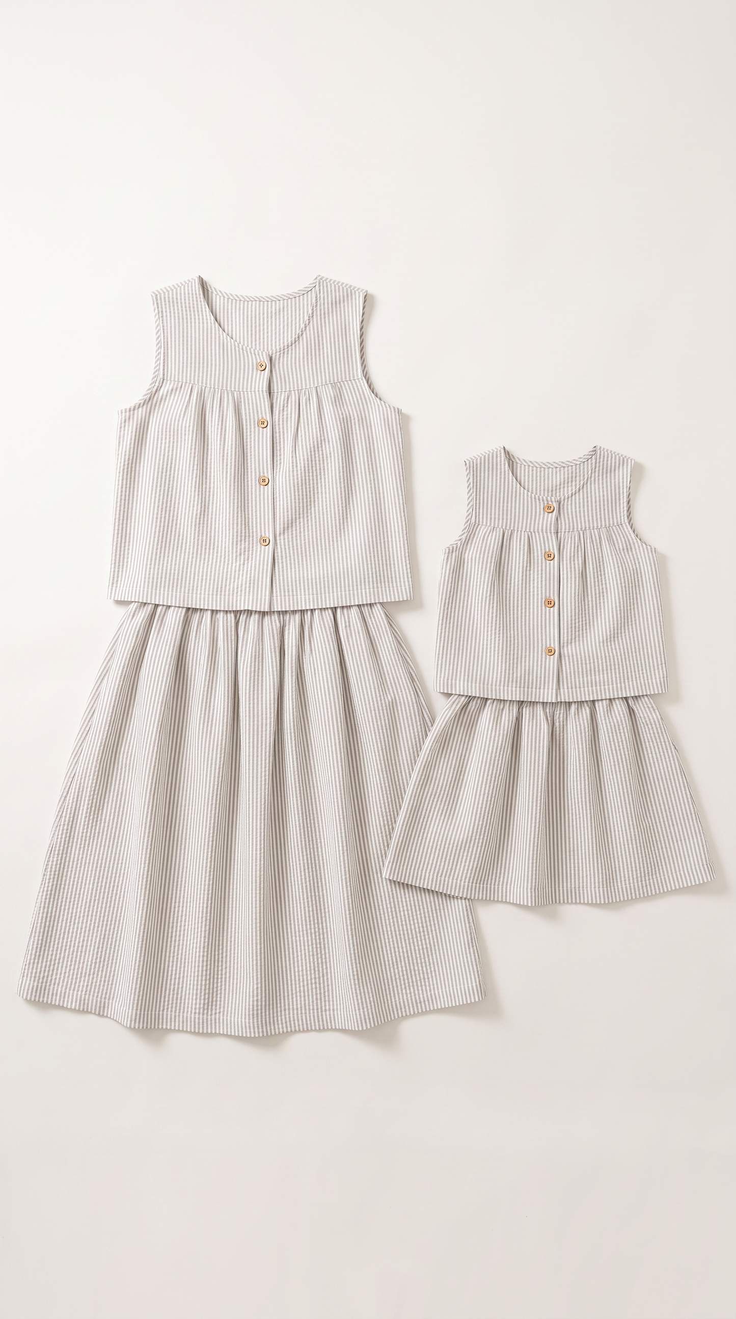 Mom and Daughter Stripe Pattern Sleeveless Dress Set