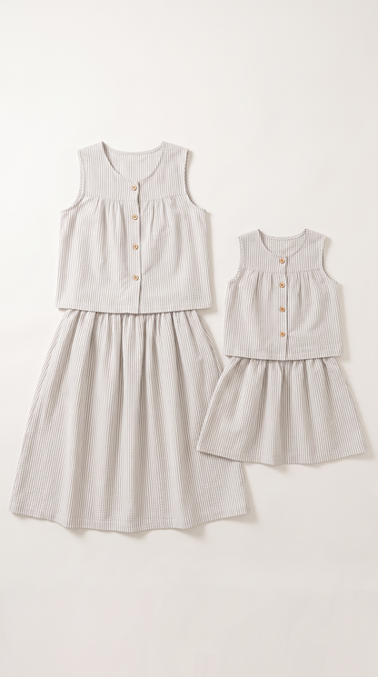 Mom and Daughter Stripe Pattern Sleeveless Dress Set